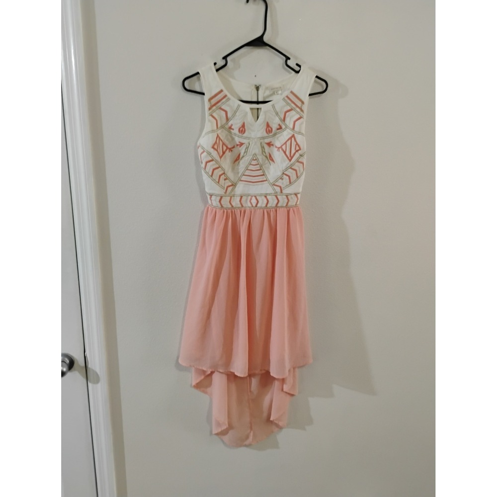 Soieblu Embroidered High Low Dress Peach White Open Back Sleeveless Small